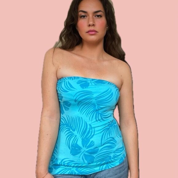 Vintage Y2K Hibiscus Tube Top – Stretchy Fit, Tropical Print - Picture 1 of 6